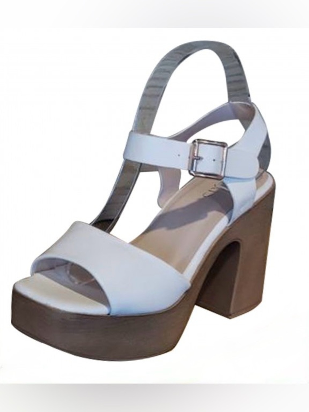 White Platform Block Heel Sandal with Ankle Strap
